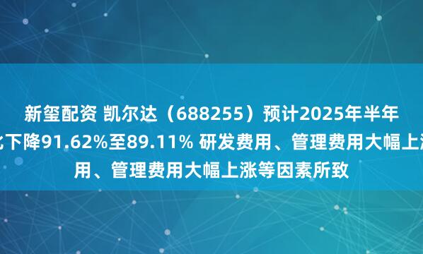 新玺配资 凯尔达（688255）预计2025年半年度净利润同比下降91.62%至89.11% 研发费用、管理费用大幅上涨等因素所致